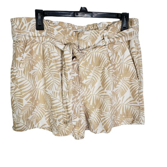 Loft Womens Shorts Medium Palm Tie Waist Paperbag Linen Tan Whisper White Pocket - Picture 1 of 10